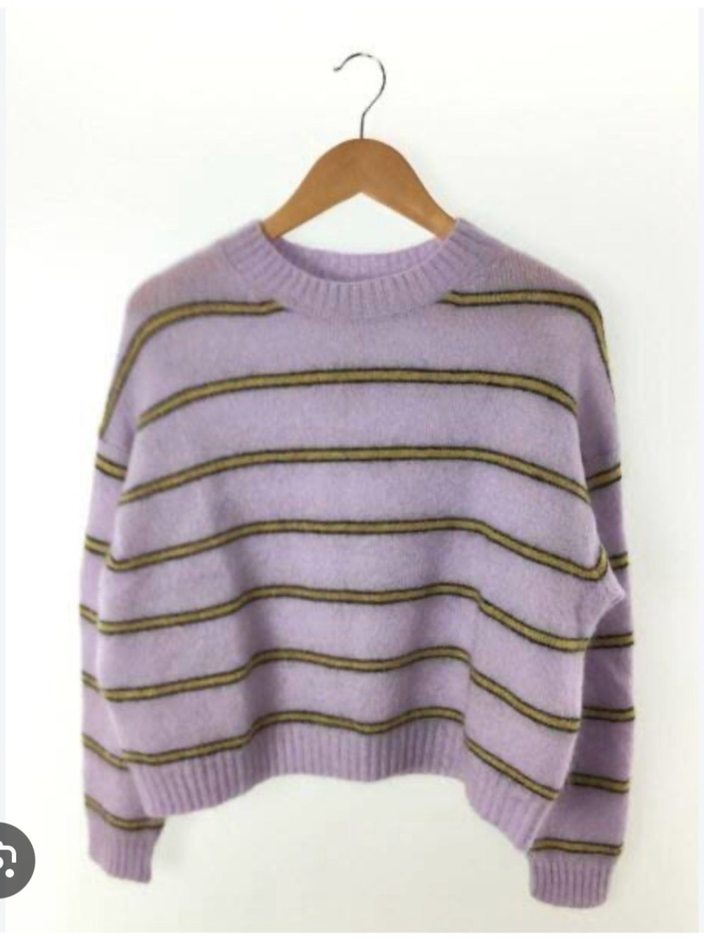 NWOT💜🦄 Acne Studios Khira Lavender Crewneck Mohair Sweater Yellow Stripes💛